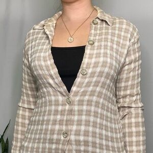 Clio Vintage Beige Plaid Women’s Button-Down Shirt